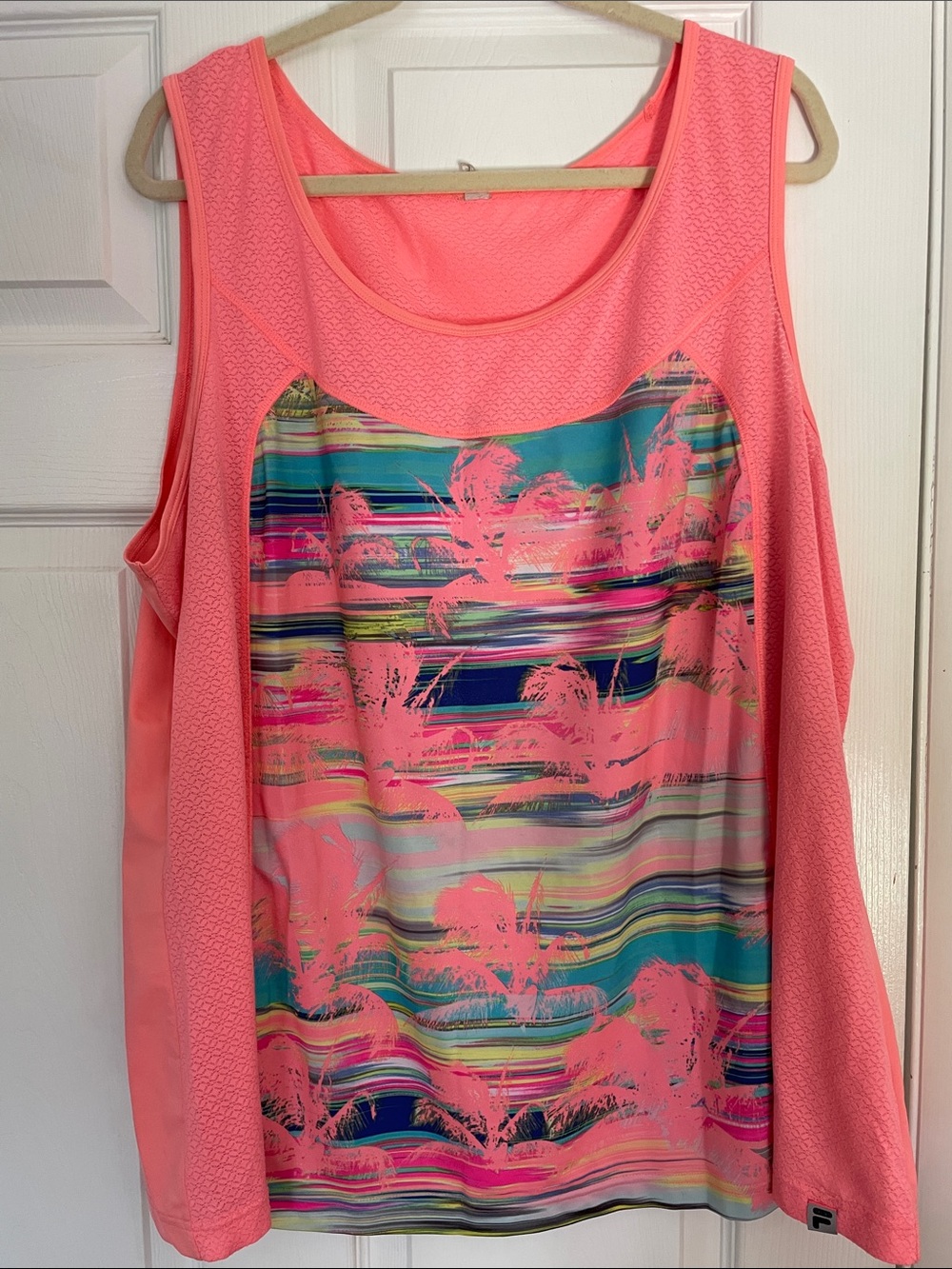 Fila Coral Pink Tropical Stripe Tank with Multicolor Palm Print
